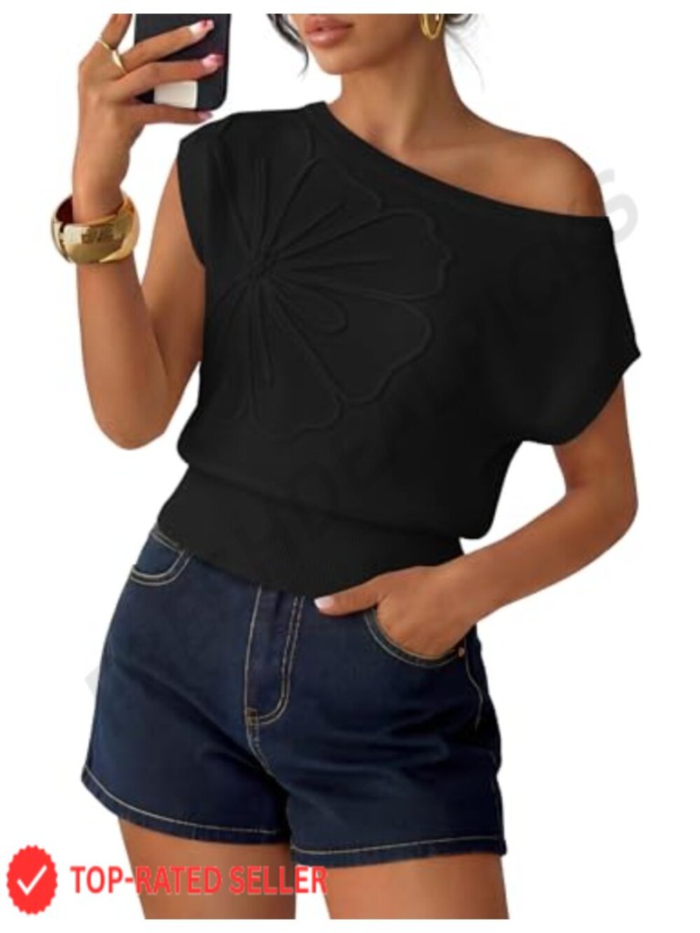 Womens Floral Off Shoulder Sweater Vest Sleeveless Loose Knit Pullover